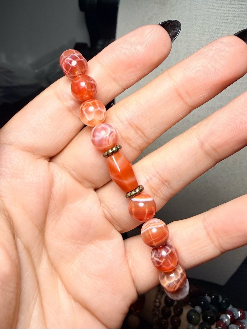 8mm Fire Agate Bracelet with Carnelian Accent - Picture 3 of 3